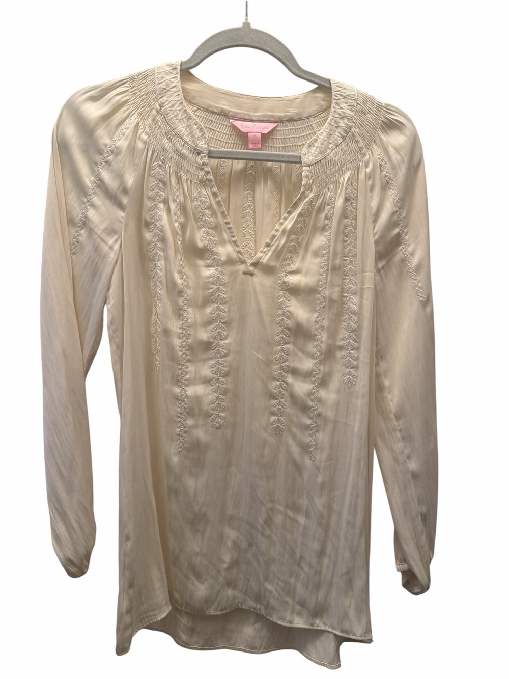 Lilly Pulitzer Cream Embroidered Chic Silk Blouse • Like New • Summer Top XS